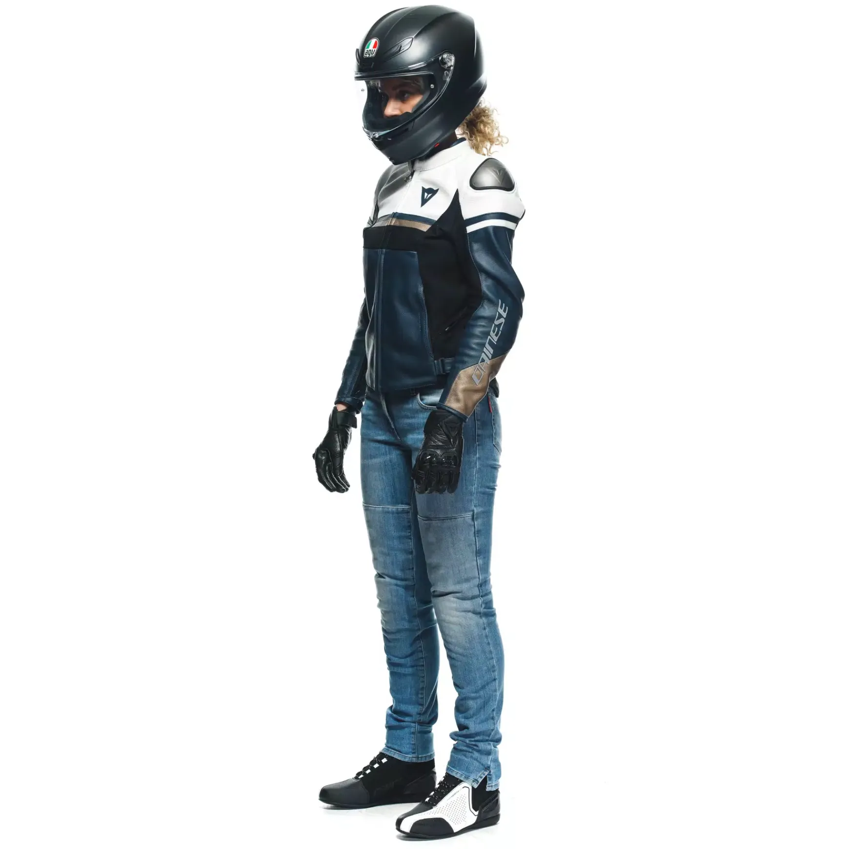 Dainese RAPIDA LADY LEATHER JACKET BLACK-IRIS/WHITE/TIBETAN-PLATINUM Outlet