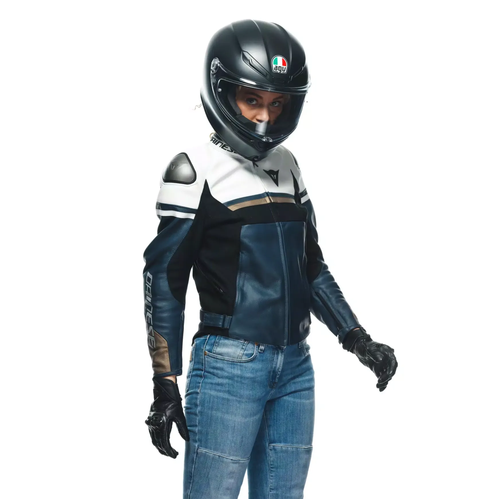 Dainese RAPIDA LADY LEATHER JACKET BLACK-IRIS/WHITE/TIBETAN-PLATINUM Outlet