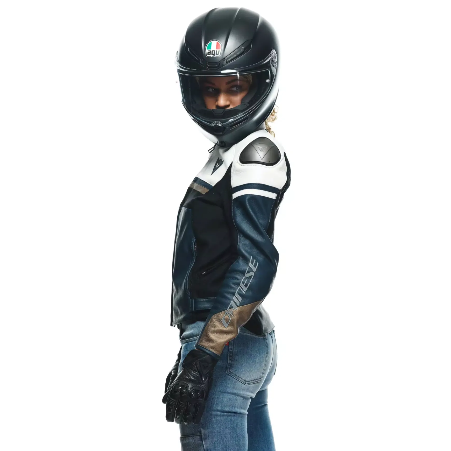 Dainese RAPIDA LADY LEATHER JACKET BLACK-IRIS/WHITE/TIBETAN-PLATINUM Outlet