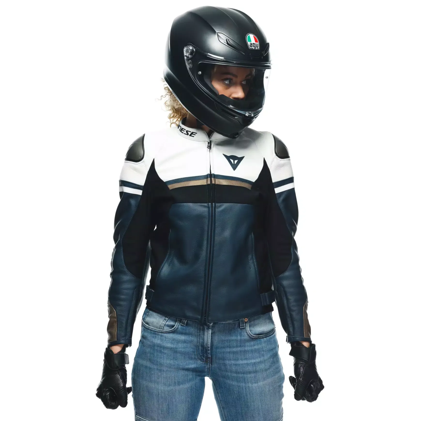 Dainese RAPIDA LADY LEATHER JACKET BLACK-IRIS/WHITE/TIBETAN-PLATINUM Outlet