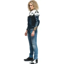 Dainese RAPIDA LADY LEATHER JACKET BLACK-IRIS/WHITE/TIBETAN-PLATINUM Outlet