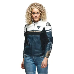 Dainese RAPIDA LADY LEATHER JACKET BLACK-IRIS/WHITE/TIBETAN-PLATINUM Outlet