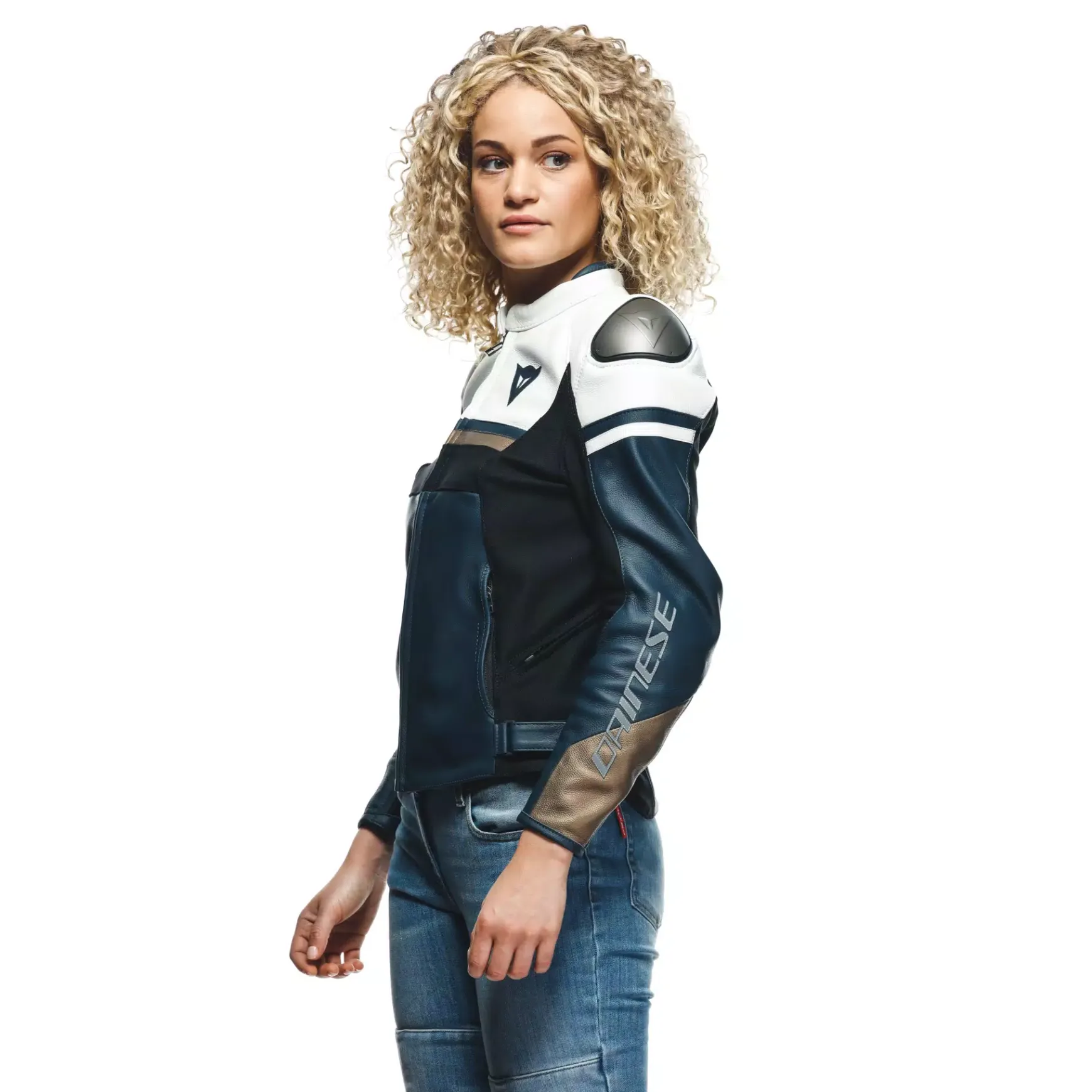 Dainese RAPIDA LADY LEATHER JACKET BLACK-IRIS/WHITE/TIBETAN-PLATINUM Outlet