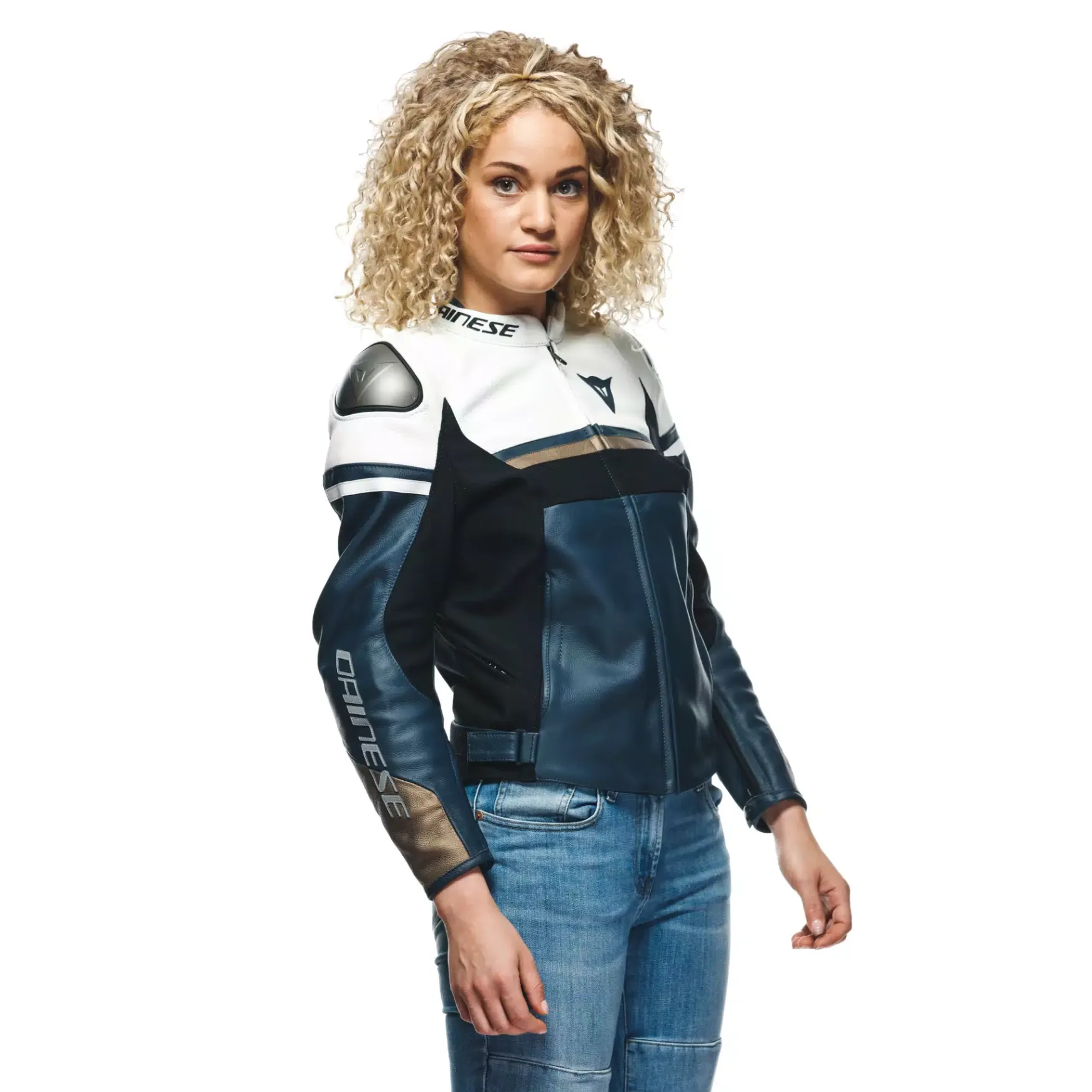 Dainese RAPIDA LADY LEATHER JACKET BLACK-IRIS/WHITE/TIBETAN-PLATINUM Outlet