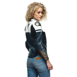Dainese RAPIDA LADY LEATHER JACKET BLACK-IRIS/WHITE/TIBETAN-PLATINUM Outlet