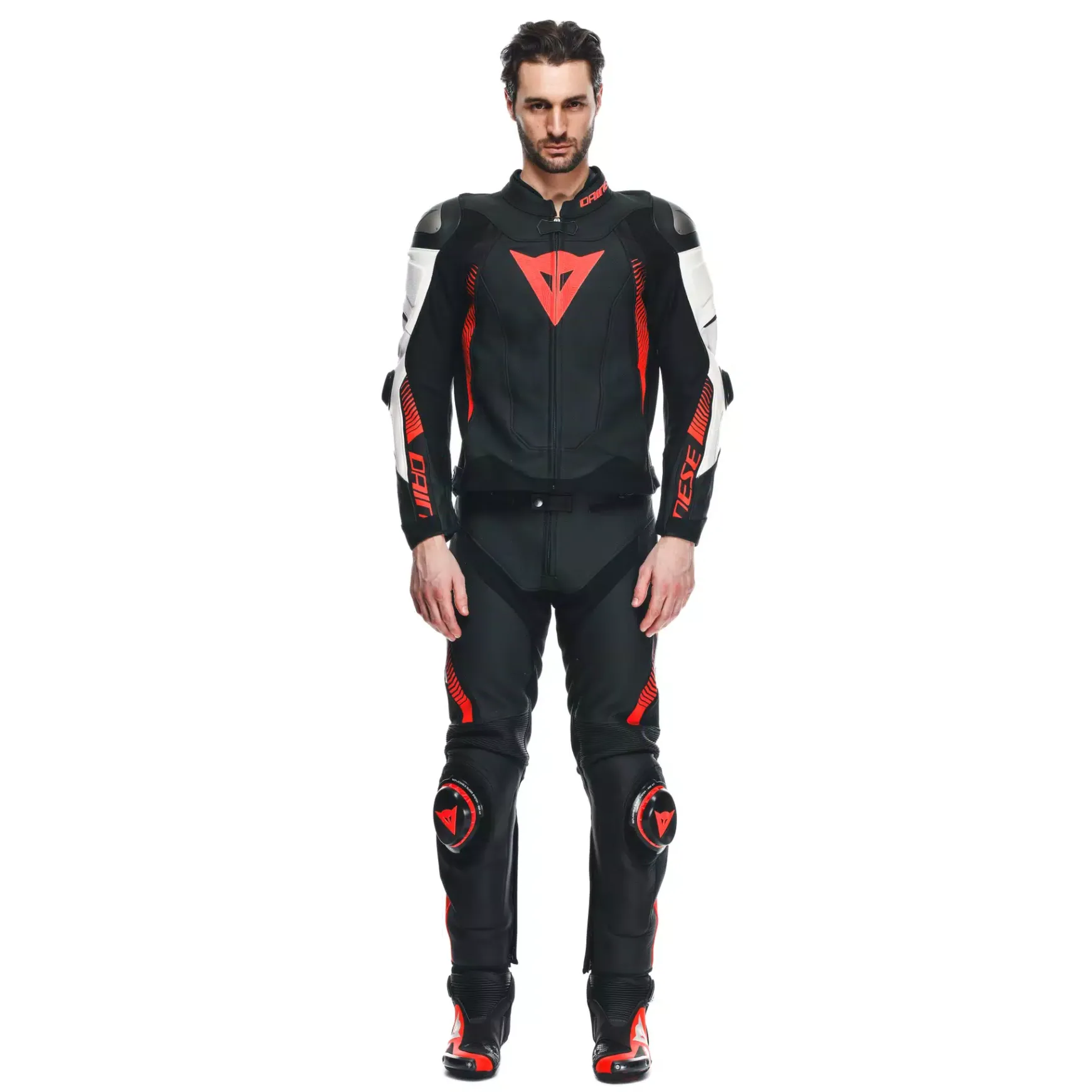 Dainese SUPER SPEED 4 - PERFORIERTE LEDER-MOTORRADJACKE HERREN BLACK-MATT/WHITE/FLUO-RED