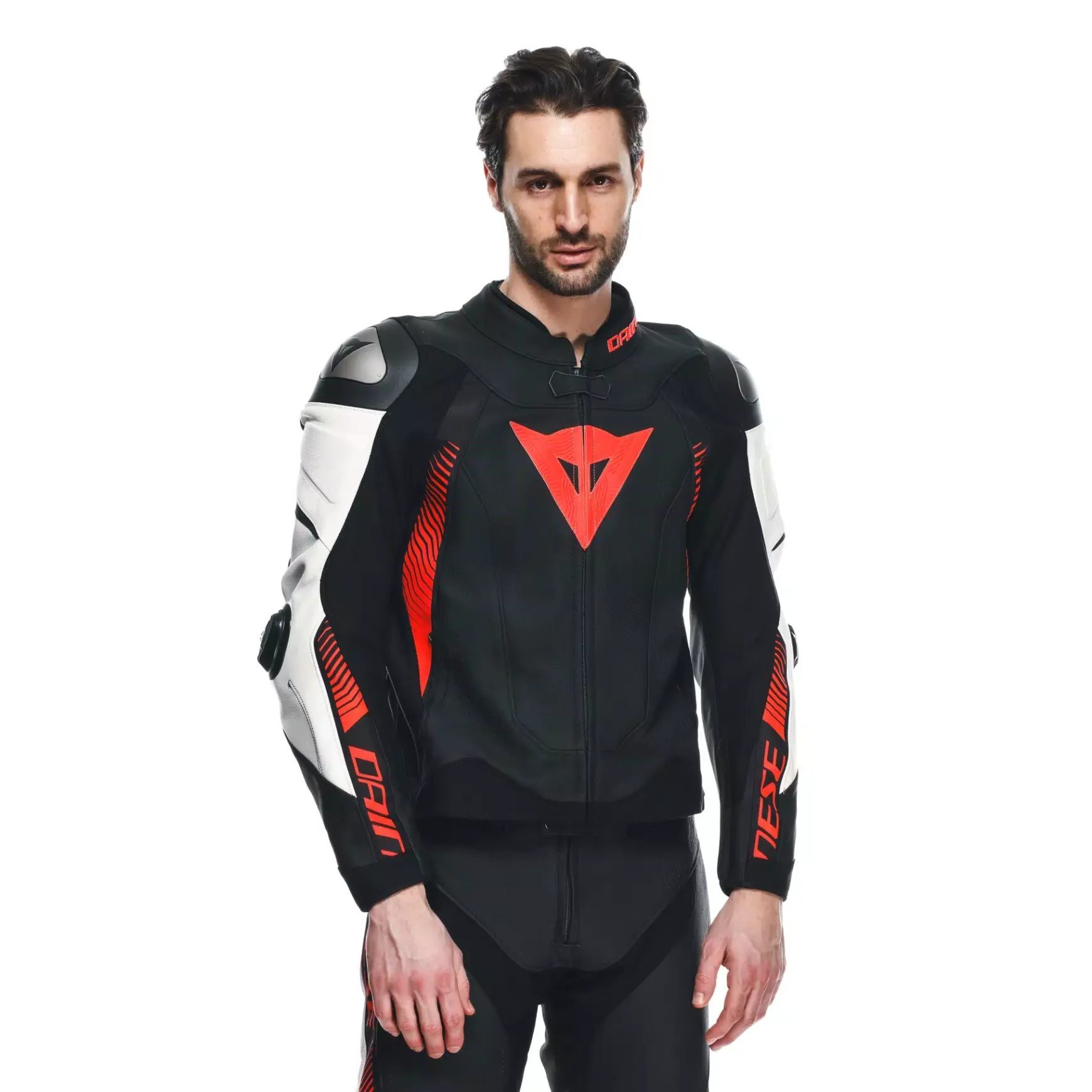 Dainese SUPER SPEED 4 - PERFORIERTE LEDER-MOTORRADJACKE HERREN BLACK-MATT/WHITE/FLUO-RED