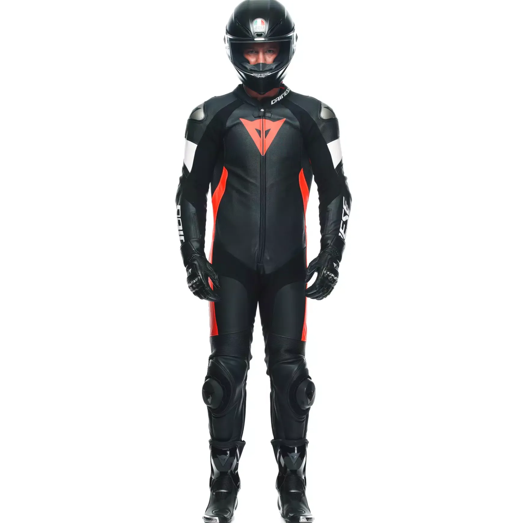 Dainese TOSA 1 PCS LEATHER SUIT PERF BLACK/FLUO-RED/WHITE Sale