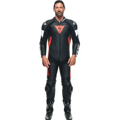 Dainese TOSA 1 PCS LEATHER SUIT PERF BLACK/FLUO-RED/WHITE Sale