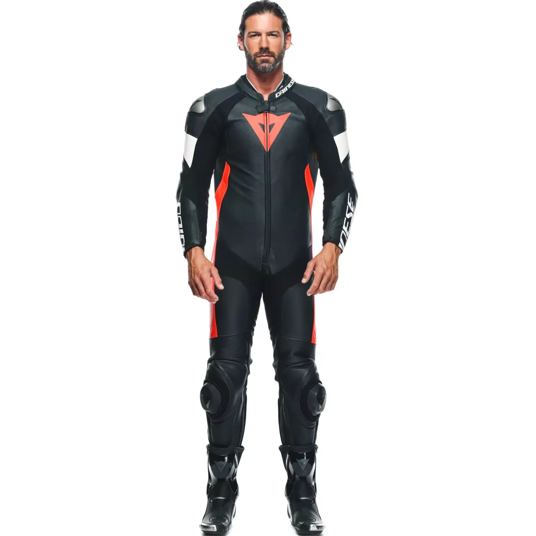 Dainese TOSA 1 PCS LEATHER SUIT PERF BLACK/FLUO-RED/WHITE Sale