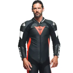 Dainese TOSA 1 PCS LEATHER SUIT PERF BLACK/FLUO-RED/WHITE Sale