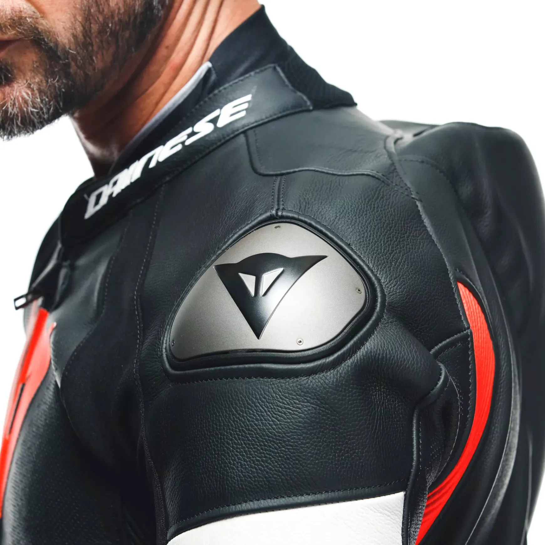Dainese TOSA 1 PCS LEATHER SUIT PERF BLACK/FLUO-RED/WHITE Sale